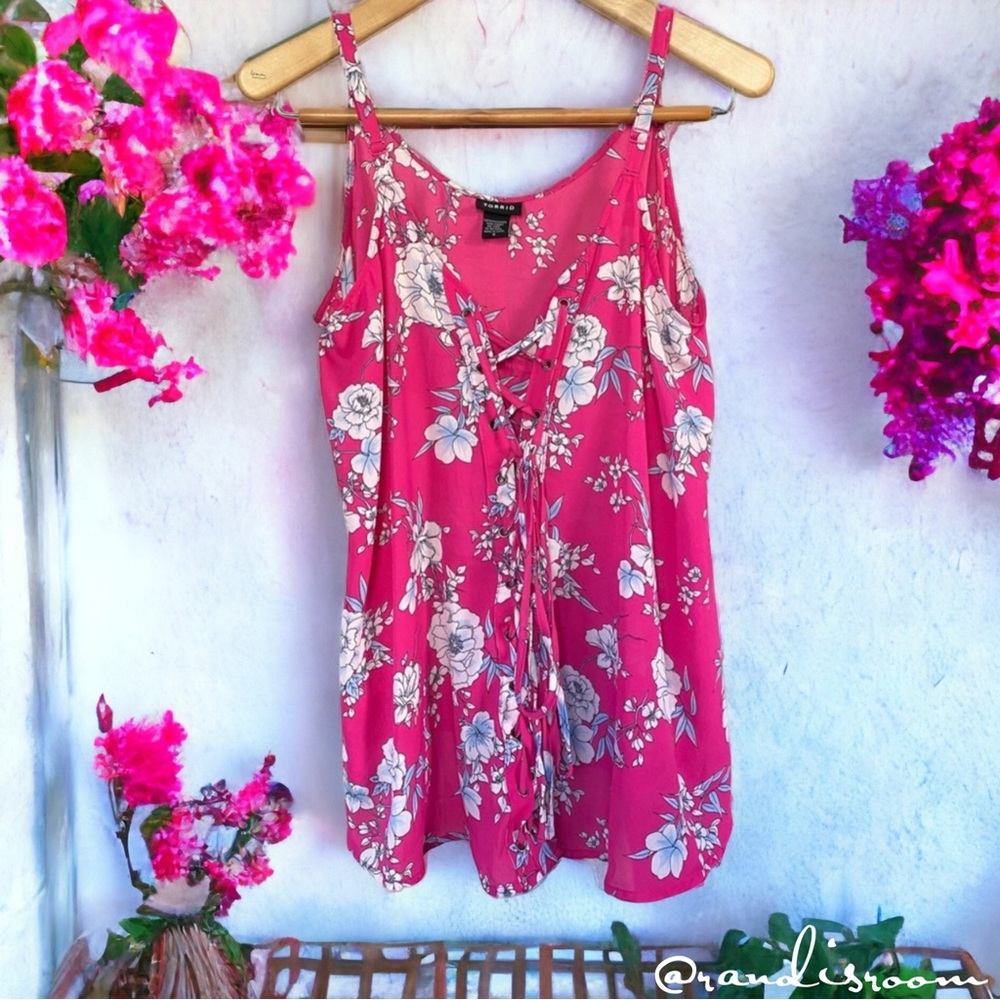 NWOT Torrid Sophie Georgette Lace-Up Swing Pink Floral Cami Women’s Plus Sz 0